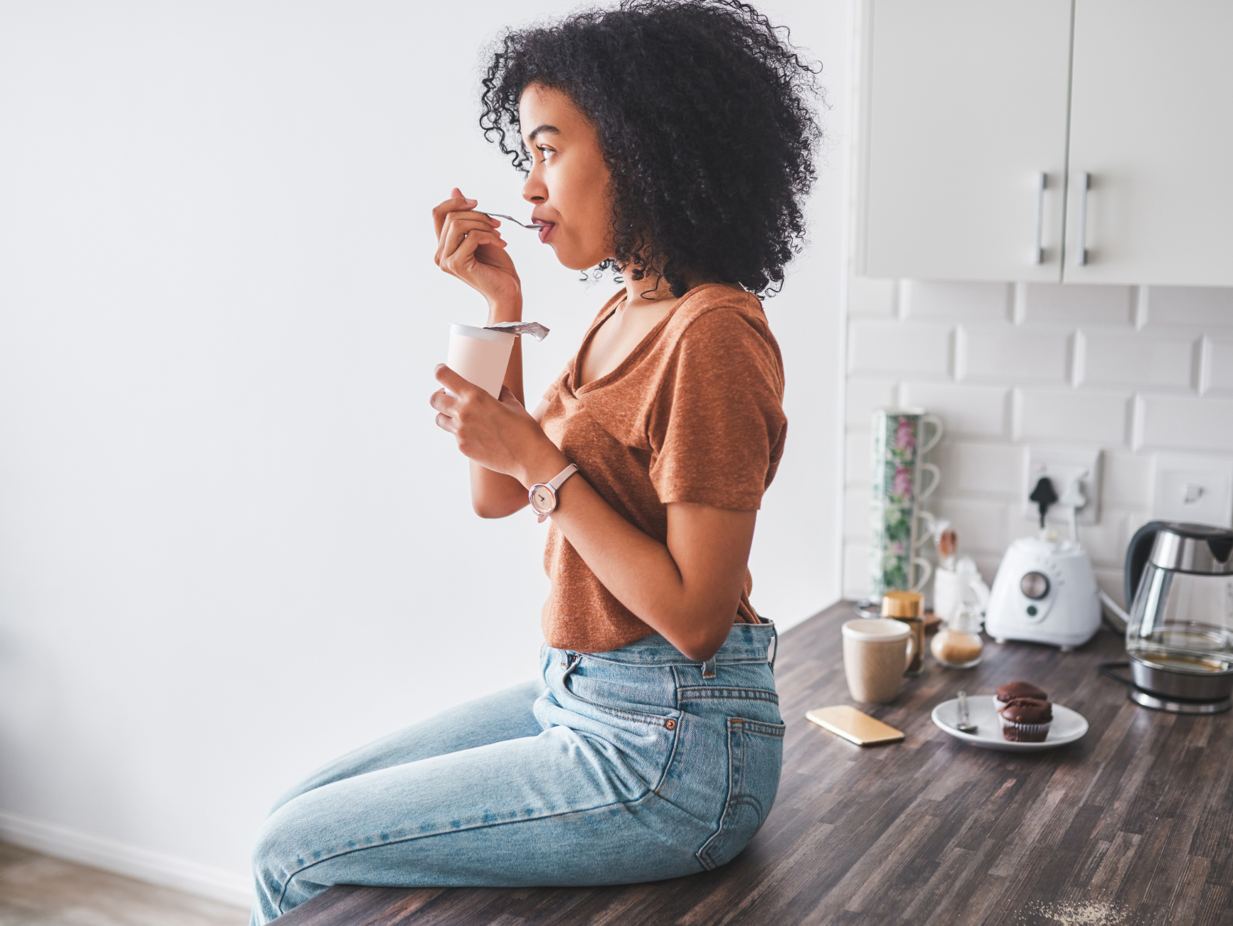 woman taking a bite